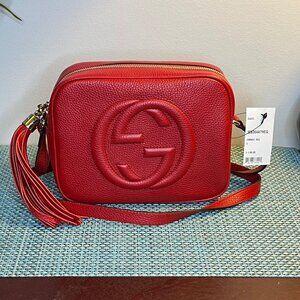 NWT Gucci Soho Disco Bag Vibrant Red Pebbled Calfskin Leather